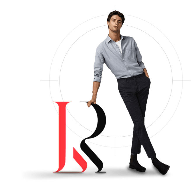 Man leaning on R logo